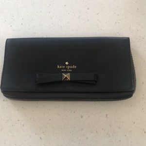 Black Leather Kate Spade Clutch With Gold Hardware